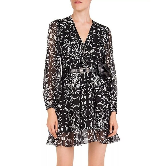 The Kooples Coromandel Textured Botanical Print Dress Black Womens Size 3 Large - Picture 1 of 9